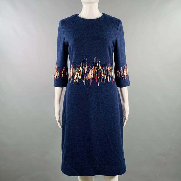 CAROLINA HERRERA Dresses & Skirts - CAROLINA HERRERA Blue Multi Color Wool Beaded Back Zip Dress